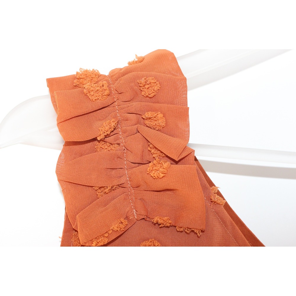 SHEIN Blouse Swiss Dot Ruffle Shoulder Size M Rust Orange - Picture 4 of 8